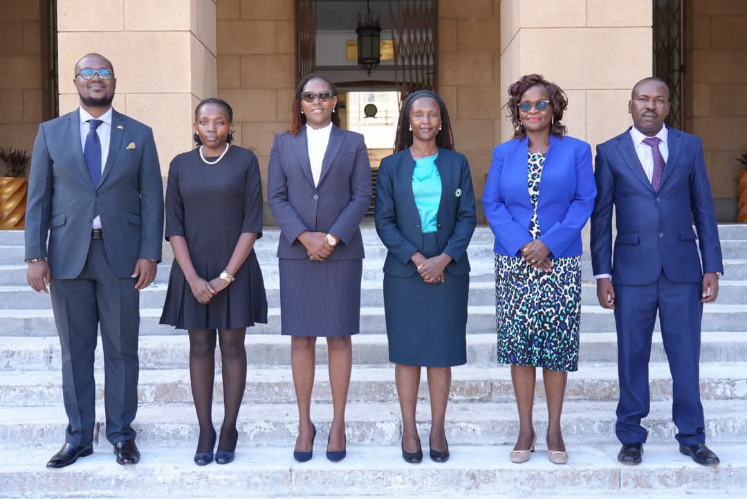 Members of the Public Benefit Organizations Disputes Tribunal pose for a photo outside the Supreme Court, Nairobi, after their swearing in.