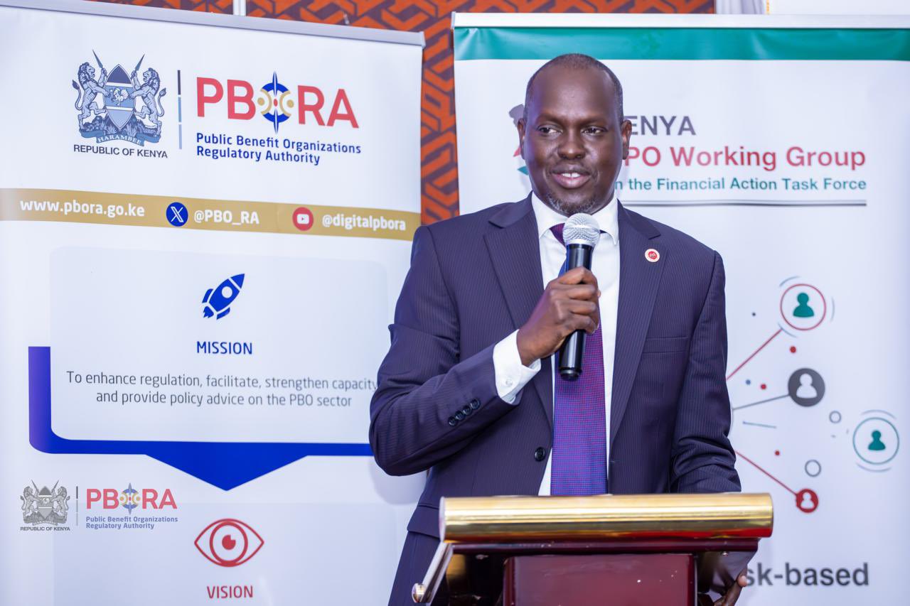 PBORA Director General Dr. Laxmana Kiptoo addressing stakeholders during an interactive session on Anti-Money Laundering and Countering the Financing of Terrorism at KICC on 15 May, 2026.