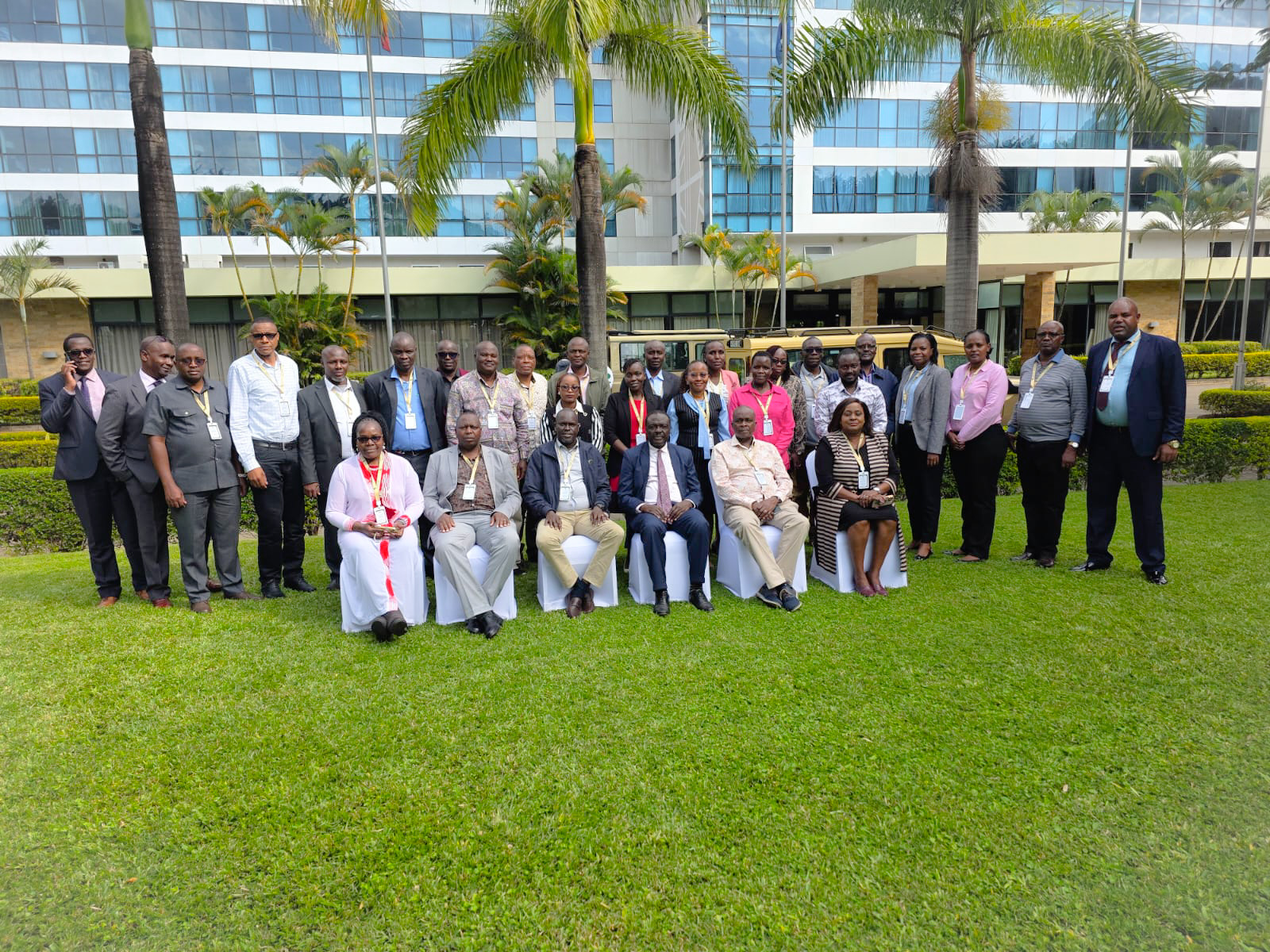Senior government officials pose for a group photo at the Mount Meru Hotel, Arusha, in Tanzania after attending a high-level workshop on Terrorism Financing and Targeted Financial Sanctions