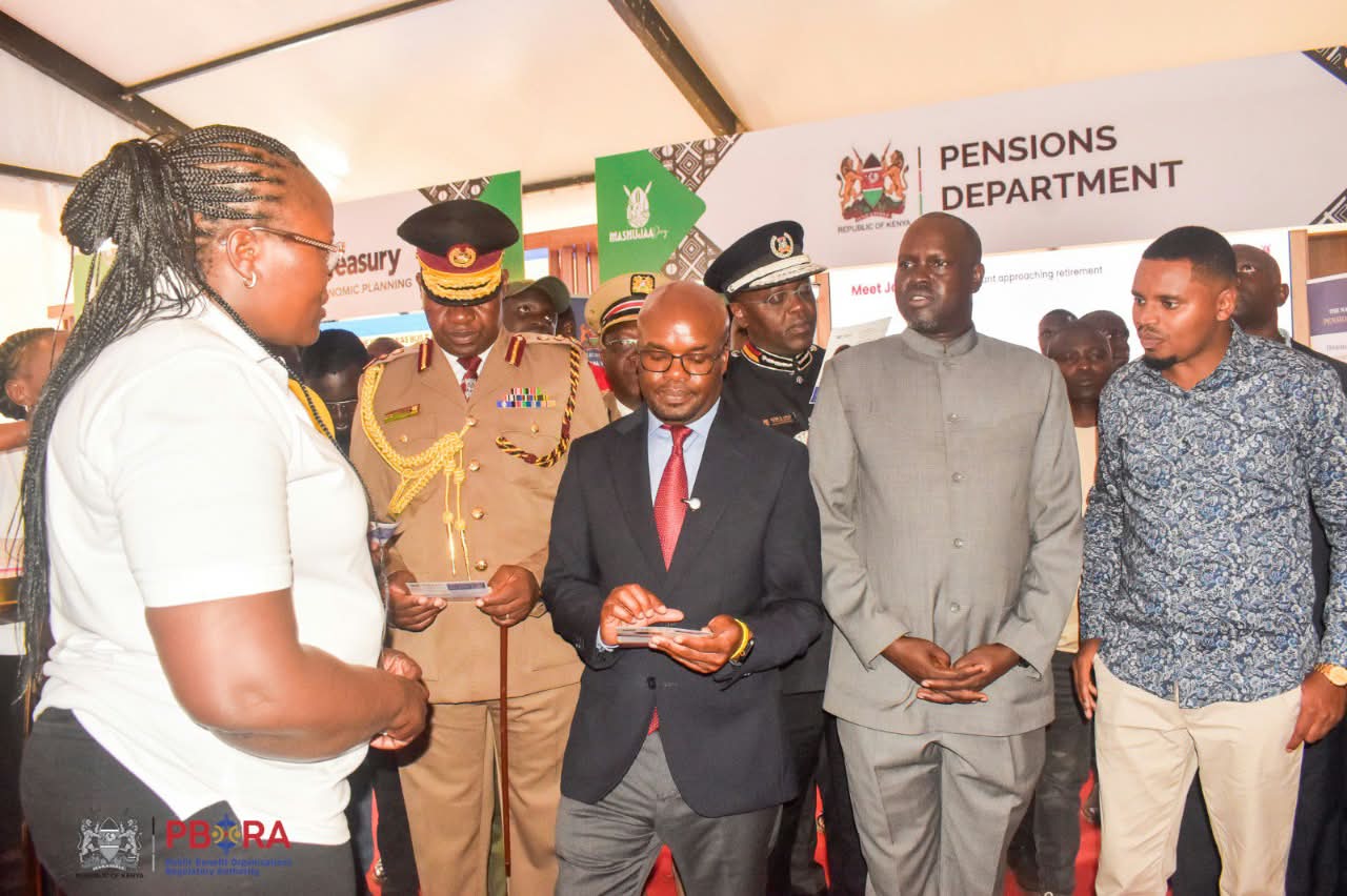 Interior PS Dr Raymond Omollo tours PBORA booth at Eldoret National Polytechnic, Eldoret, Uasin Gishu County, during the State corporations exhibitions ahead of the 2026 Mashujaa Day celebrations.
