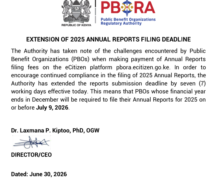Notice of extension of 2025 Annual Reports filing deadline